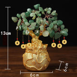 Green Handcrafted Crystal Tree Ornament – Resin Money Bag Base with Hanging Coin Charms for Home & Office Decor