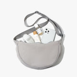 Grey Lightweight Nylon Crossbody Bag – Compact Saddle Style with Adjustable Strap for Everyday Use