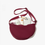 Wine Red Lightweight Nylon Crossbody Bag – Compact Saddle Style with Adjustable Strap for Everyday Use