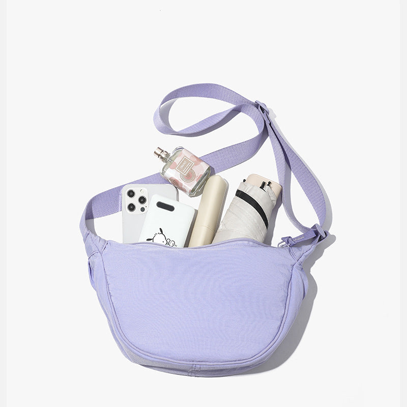 Purple Lightweight Nylon Crossbody Bag – Compact Saddle Style with Adjustable Strap for Everyday Use