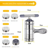 Manual Stainless Steel Noodle Maker with Interchangeable Dies for Homemade Egg Noodles Flatbread and Dumpling Wrappers – Compact Kitchen Tool(Five molds)