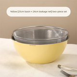 Yellow Stainless Steel Mixing Bowl Set with Colander – Double-Layer Kitchen Basin for Salad, Washing, Mixing & Baking