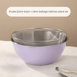 Purple Stainless Steel Mixing Bowl Set with Colander – Double-Layer Kitchen Basin for Salad, Washing, Mixing & Baking