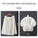 White Plus Size Bath Wrap Dress with Adjustable Elastic Waist and Bow Detail – Soft Absorbent Towel Robe for Post-Shower Comfort