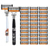 2-Pack 6-Layer Manual Razor with 30 Replacement Blades – Ultra-Close Shave for Men, Stainless Steel Handle with One-Click Blade Change