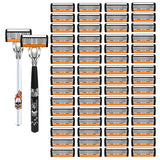 2-Pack 6-Layer Manual Razor with 60 Replacement Blades – Ultra-Close Shave for Men, Stainless Steel Handle with One-Click Blade Change