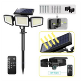 Solar Powered Motion Sensor Outdoor Light with Remote Control and ground plug for Garden Garage and Front Door+ground plug