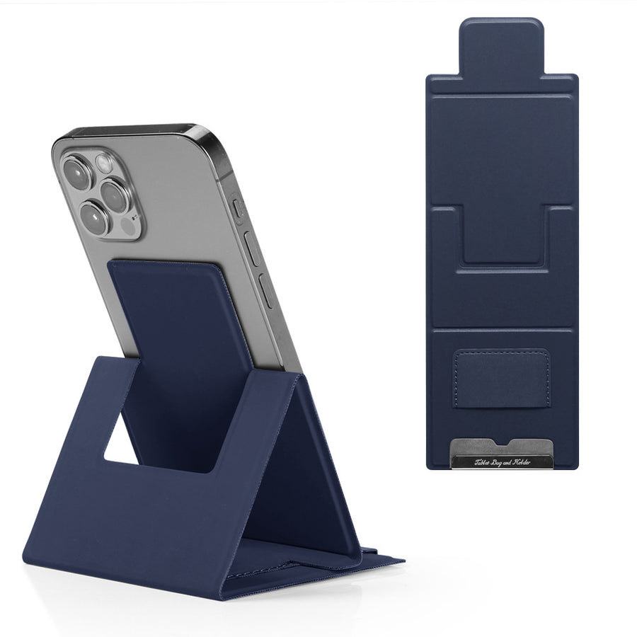 2-PCS Blue Portable Foldable Phone Stand with Card Holder – Compact Desktop Mobile Phone Holder for Home, Office, and Travel Use