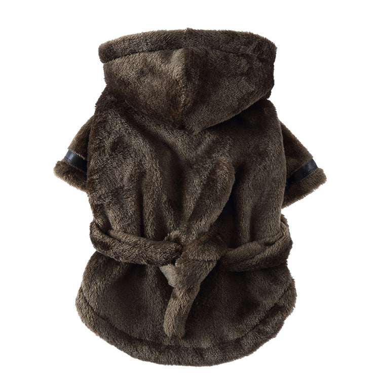 Army green Cozy Pet Bathrobe Sleepwear – Plush Fleece Dog Robe with Hood and Adjustable Waistband for Small to Medium Breeds(Size:L)