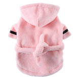 Pink Cozy Pet Bathrobe Sleepwear – Plush Fleece Dog Robe with Hood and Adjustable Waistband for Small to Medium Breeds(Size:L)