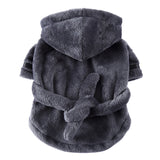 Grey Cozy Pet Bathrobe Sleepwear – Plush Fleece Dog Robe with Hood and Adjustable Waistband for Small to Medium Breeds(Size:XL)