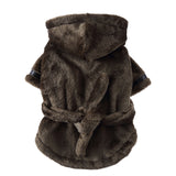 Army green Cozy Pet Bathrobe Sleepwear – Plush Fleece Dog Robe with Hood and Adjustable Waistband for Small to Medium Breeds(Size:XL)