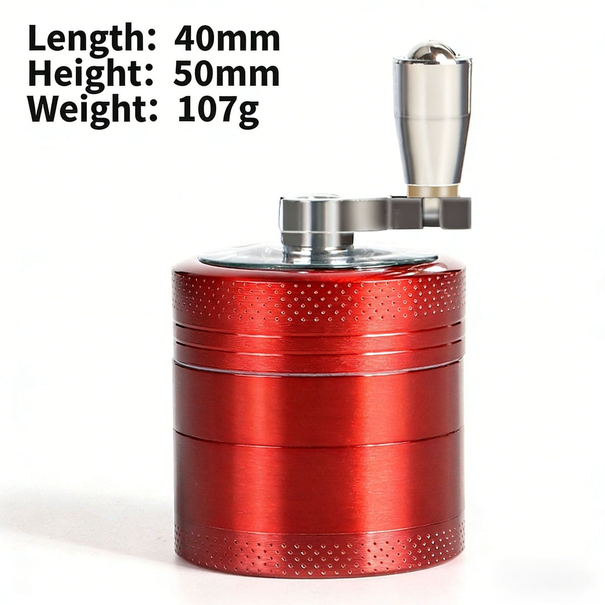 Red 40mm Zinc Alloy 4-Layer Hand-Crank Grinder – Compact Metal Spice & Herb Crusher with Stainless Steel Teeth, Filter Mesh, and Portable Design