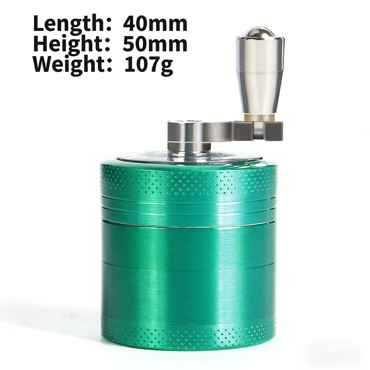Green 40mm Zinc Alloy 4-Layer Hand-Crank Grinder – Compact Metal Spice & Herb Crusher with Stainless Steel Teeth, Filter Mesh, and Portable Design