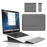 Grey 3-in-1 Laptop Sleeve with Built-In Stand & Wrist Rest – Waterproof PU Protective Case for 13/14 Inch Laptops, Portable and Ergonomic Design