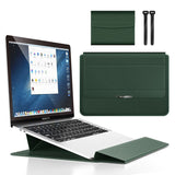 Dark green 3-in-1 Laptop Sleeve with Built-In Stand & Wrist Rest – Waterproof PU Protective Case for 13/14 Inch Laptops, Portable and Ergonomic Design