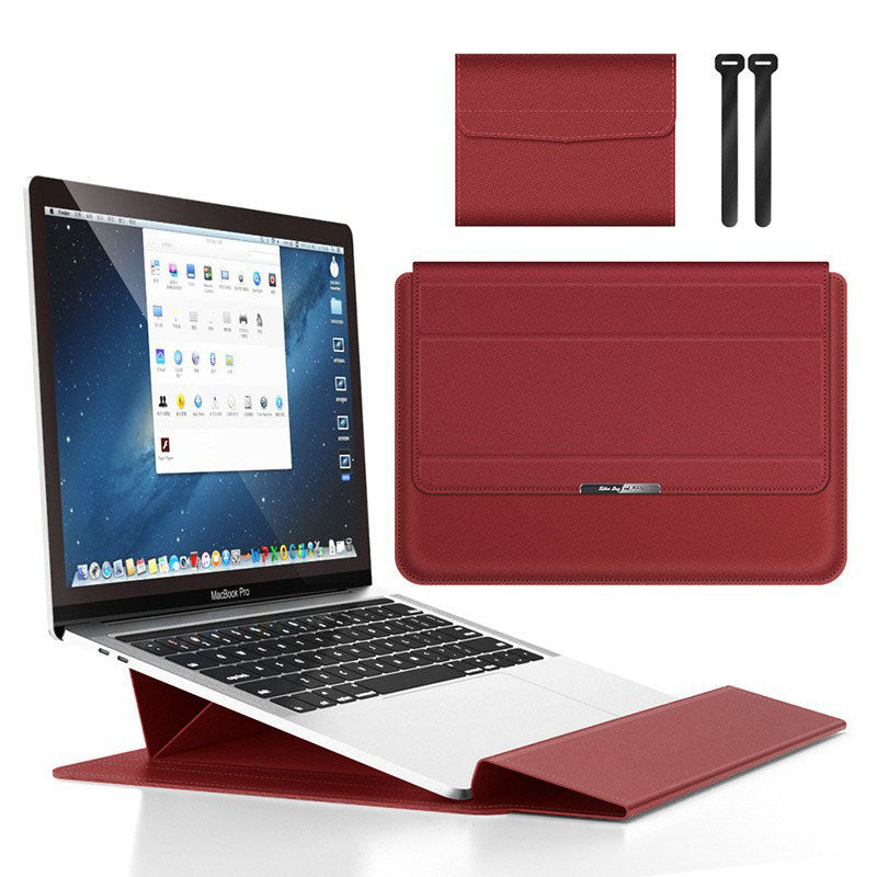 Red 3-in-1 Laptop Sleeve with Built-In Stand & Wrist Rest – Waterproof PU Protective Case for 13/14 Inch Laptops, Portable and Ergonomic Design