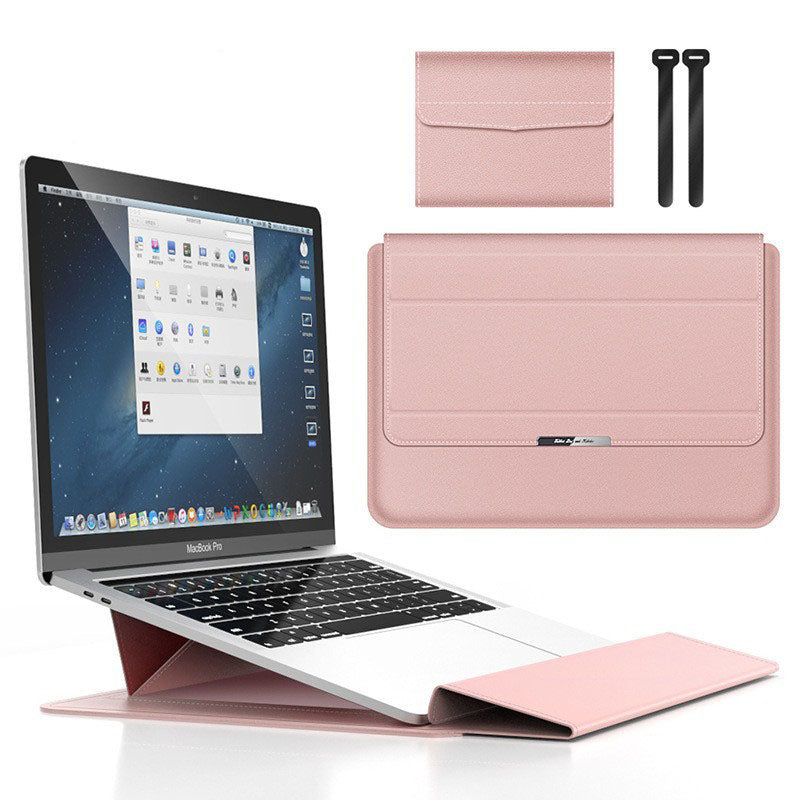 Rose gold 3-in-1 Laptop Sleeve with Built-In Stand & Wrist Rest – Waterproof PU Protective Case for 15/16 Inch Laptops, Portable and Ergonomic Design