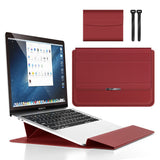 Red 3-in-1 Laptop Sleeve with Built-In Stand & Wrist Rest – Waterproof PU Protective Case for 15/16 Inch Laptops, Portable and Ergonomic Design