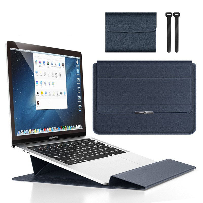 Deep Blue 3-in-1 Laptop Sleeve with Built-In Stand & Wrist Rest – Waterproof PU Protective Case for 15/16 Inch Laptops, Portable and Ergonomic Design