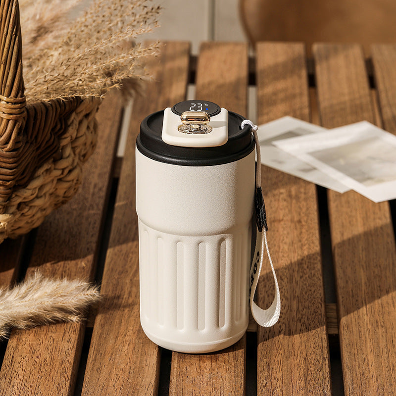 Black Smart Digital Insulated Coffee Mug with 316 Stainless Steel Inner Liner – Vacuum-Sealed Travel Tumbler with Temperature Display, USB-C Rechargeable, Leak-Proof Lid for Hot and Cold Beverages