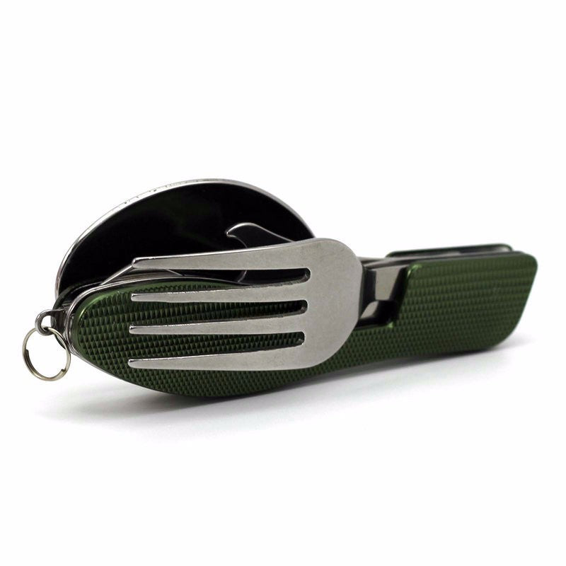 2-PCS Green Stainless Steel Folding Cutlery Set – Compact 3-in-1 Knife, Fork, Spoon with Removable Design for Outdoor Camping, Hiking, Travel, and Picnic Use