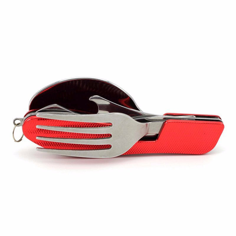 2-PCS Red Stainless Steel Folding Cutlery Set – Compact 3-in-1 Knife, Fork, Spoon with Removable Design for Outdoor Camping, Hiking, Travel, and Picnic Use