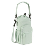Green Water Bottle Carrier with Drawstring Closure – Adjustable Shoulder Strap, Front Pocket, and Side Storage for Daily Use