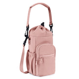 Pink Water Bottle Carrier with Drawstring Closure – Adjustable Shoulder Strap, Front Pocket, and Side Storage for Daily Use