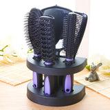 Purple 5-Piece Hair Care Set with Rotating Stand – Includes Flat Comb, Styling Brush, Massage Comb, Round Brush, and Handheld Mirror