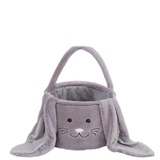 Grey Cute Plush Bunny Easter Basket with Long Ears and Personalization Option for Kids Egg Hunt and Spring Celebration