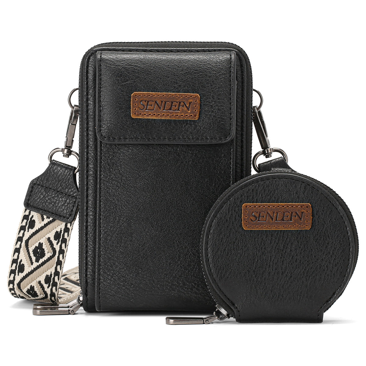 Women's Crossbody Phone Bag with Coin Pouch PU Leather Shoulder Purse Adjustable Wide Strap for Travel & Daily Use Black