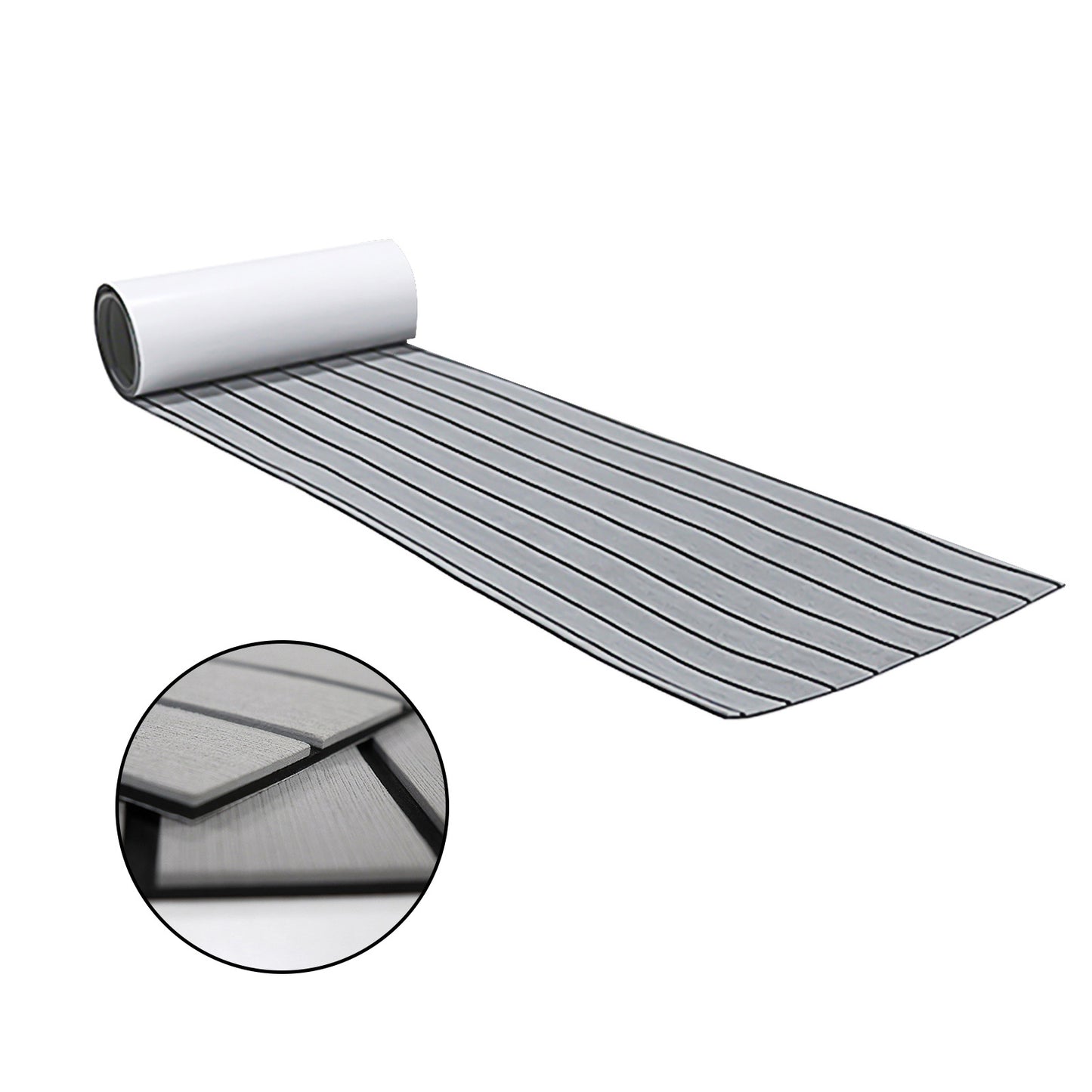 EVA Faux Teak Boat Flooring Sheet Marine Decking Mat Self Adhesive Non Slip Foam for Yacht Caravan & RV (Light Grey & Black, 240cm x 45cm)