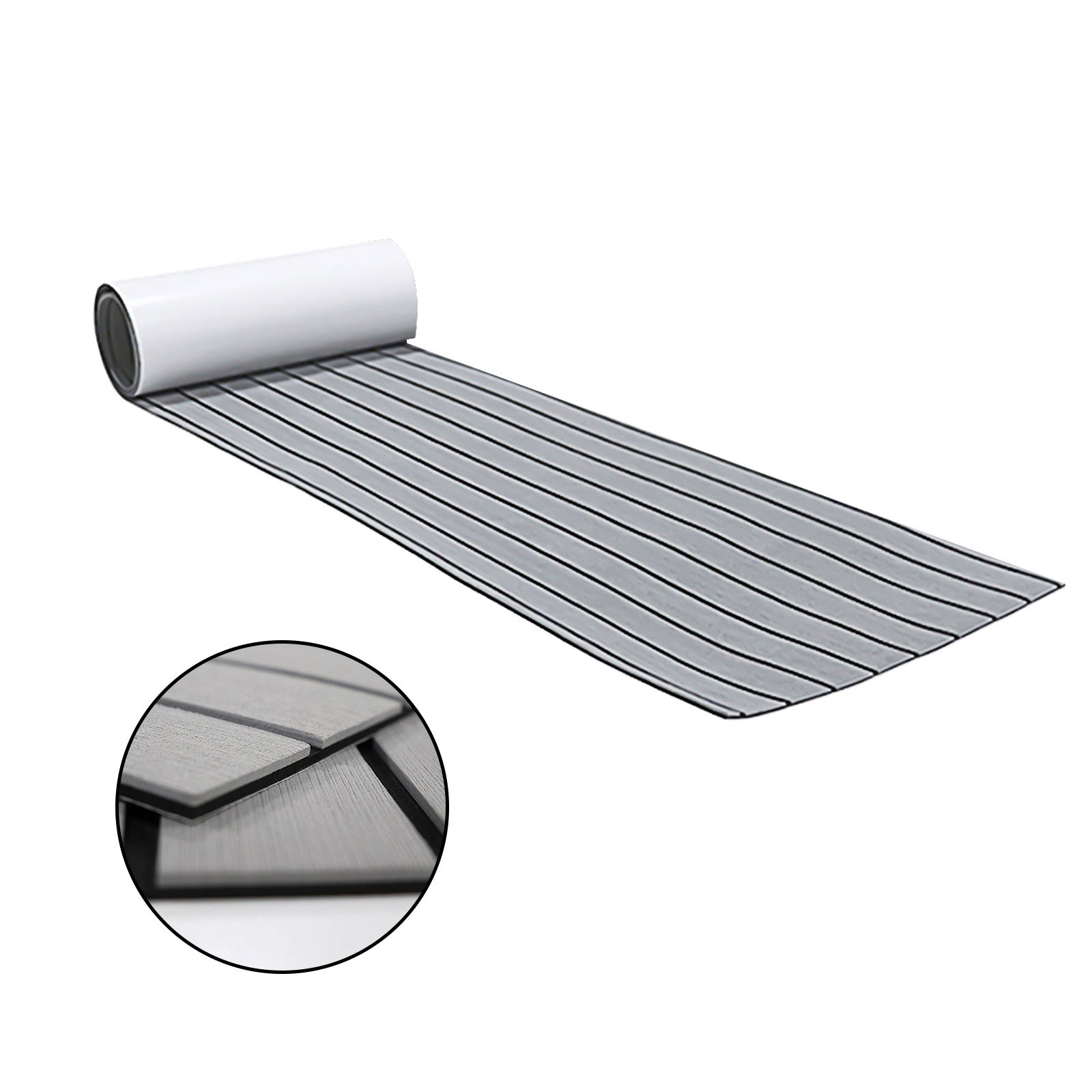 EVA Faux Teak Boat Flooring Sheet Marine Decking Mat Self Adhesive Non Slip Foam for Yacht Caravan & RV (Light Grey & Black, 240cm x 45cm)
