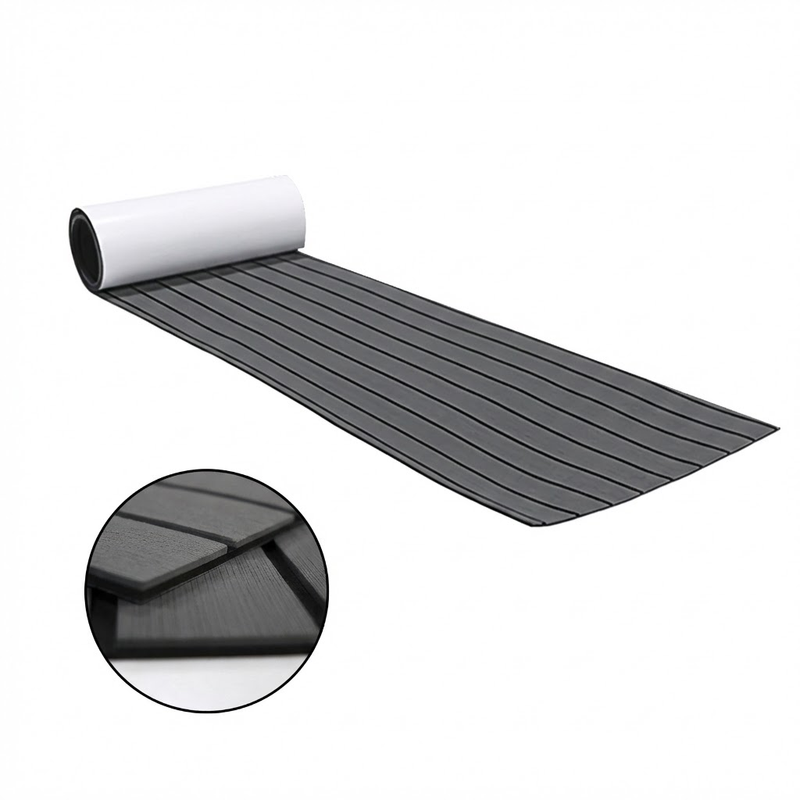 EVA Faux Teak Boat Flooring Sheet Marine Decking Mat Self Adhesive Non Slip Foam for Yacht Caravan & RV (Dark Grey & Black, 240cm x 45cm)