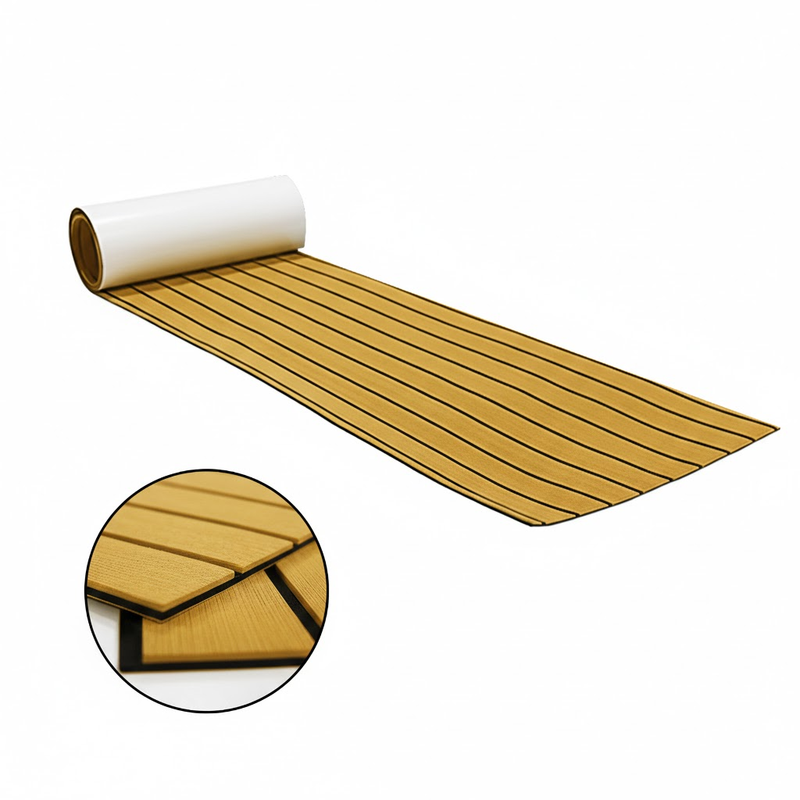 EVA Faux Teak Boat Flooring Sheet Marine Decking Mat Self Adhesive Non Slip Foam for Yacht Caravan & RV (Gold & Black, 240cm x 45cm)