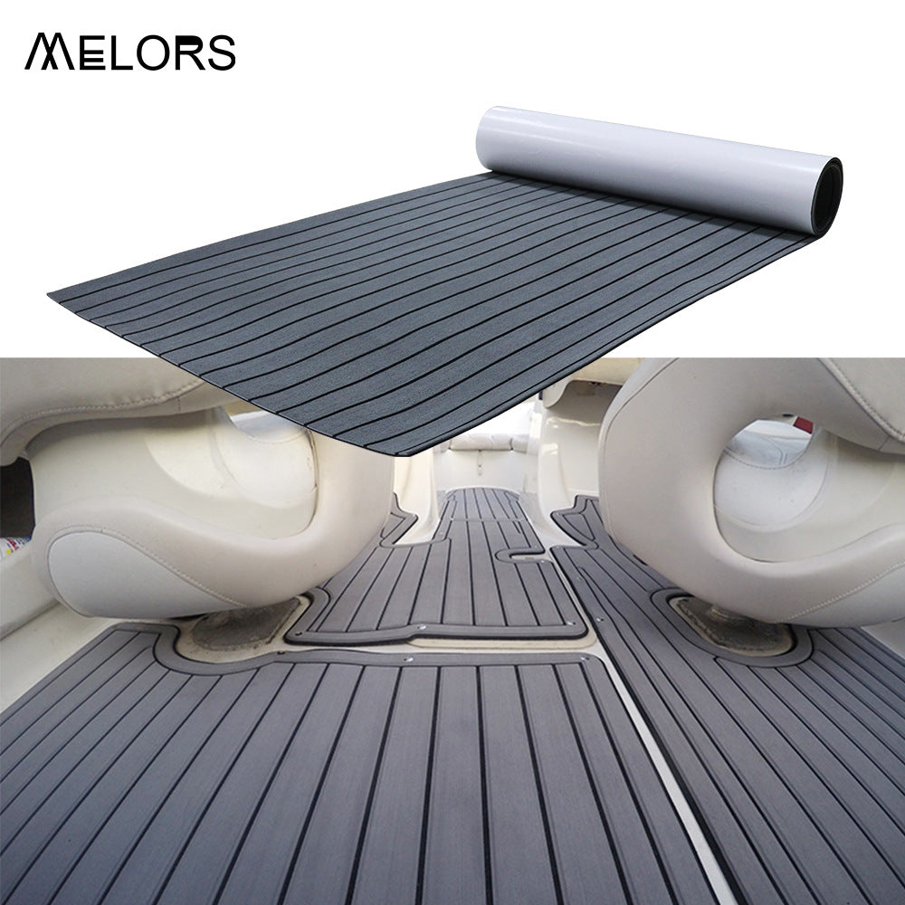 EVA Faux Teak Boat Flooring Sheet Marine Decking Mat Self Adhesive Non Slip Foam for Yacht Caravan & RV (Dark Grey & Black, 240cm x 45cm)