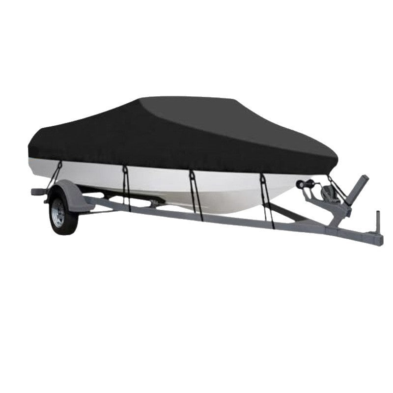 Waterproof Boat Cover 11-13ft Trailerable V-Hull Runabout UV Resistant Marine Grade Storage Tarpaulin with Straps (Black, 420cm x 270cm)