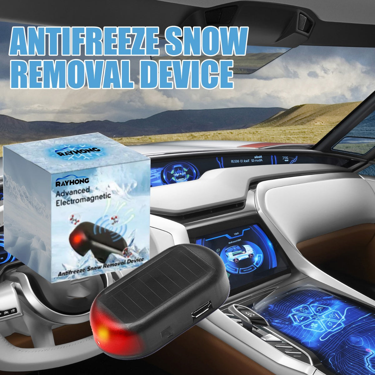 Solar Powered Car Antifreeze Snow Removal Device Electromagnetic Windshield De-icer Anti-Fog Frost Tool for Winter Driving