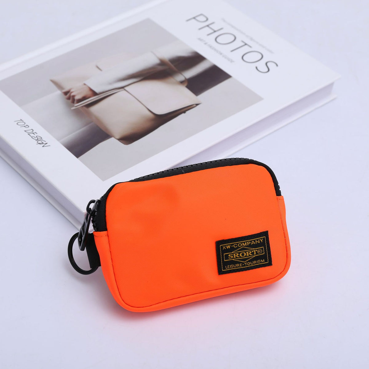 Small Nylon Coin Purse Zip Wallet Waterproof Mini Pouch Key Card Holder Lightweight EDC Organizer Orange (12x9cm)