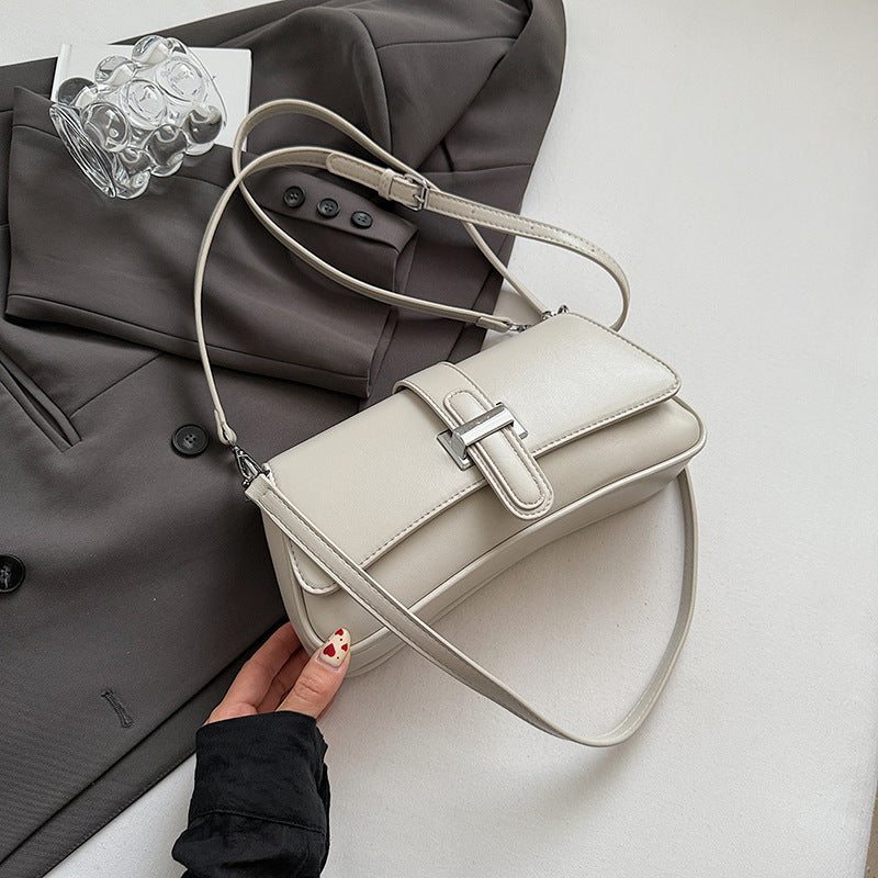 Womens Classic Baguette Shoulder Bag Soft PU Leather Underarm Purse with Adjustable Strap Crossbody Handbag Minimalist 90s Style Beige