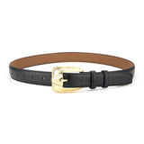 Womens Genuine Leather Belt Retro Gold Buckle Waist Belt for Jeans Dress Coat Fashion Split Cowhide Strap Black 105cm