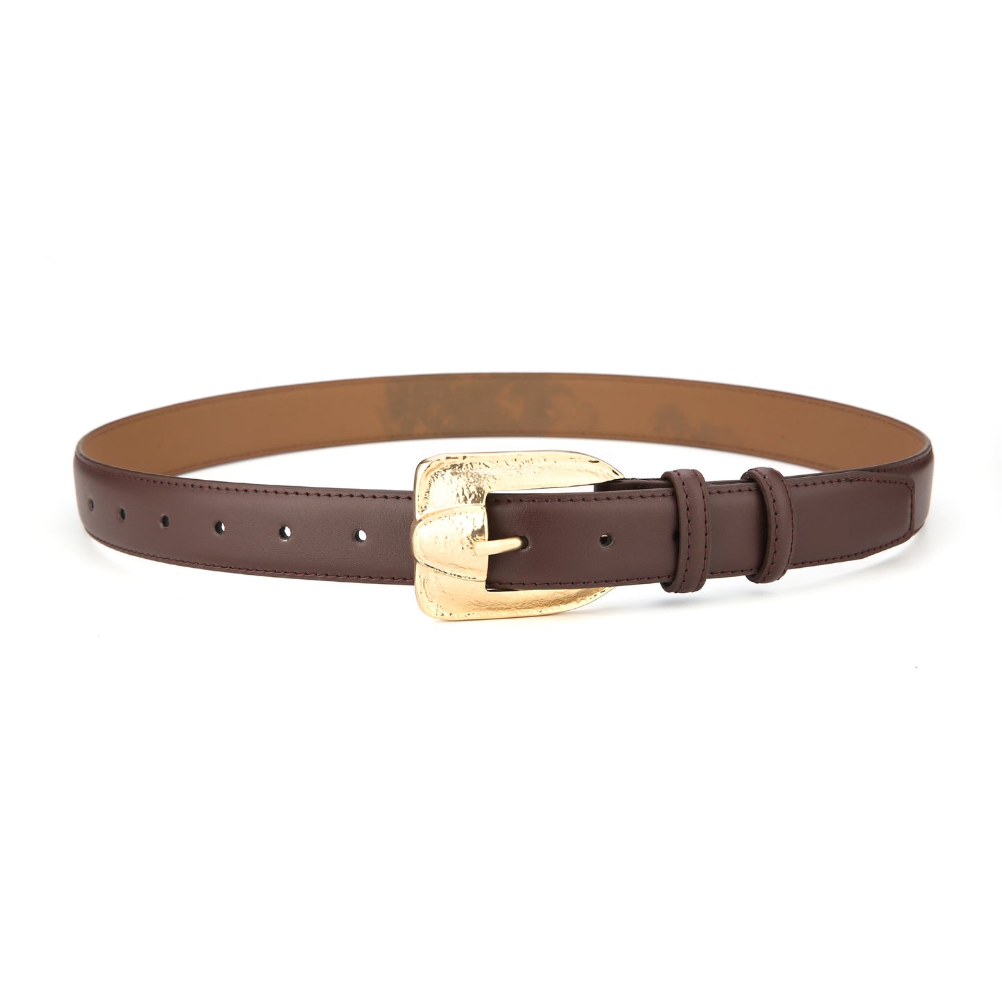 Womens Genuine Leather Belt Retro Gold Buckle Waist Belt for Jeans Dress Coat Fashion Split Cowhide Strap Coffee 105cm