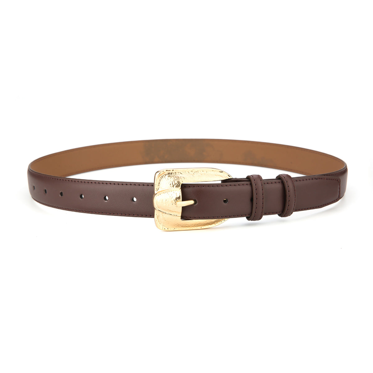Womens Genuine Leather Belt Retro Gold Buckle Waist Belt for Jeans Dress Coat Fashion Split Cowhide Strap Coffee 105cm