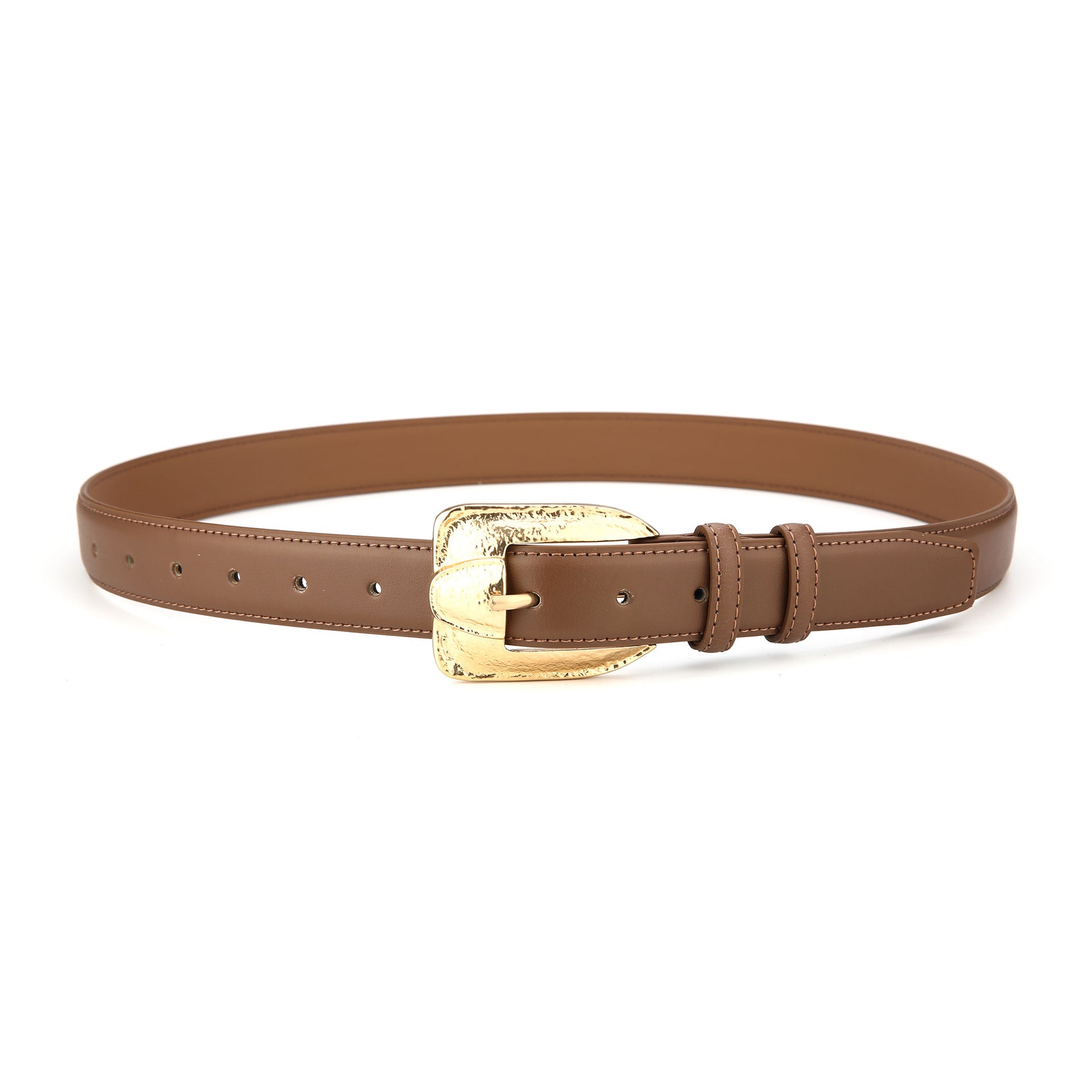 Womens Genuine Leather Belt Retro Gold Buckle Waist Belt for Jeans Dress Coat Fashion Split Cowhide Strap Caramel Color 105cm