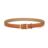 Women's Genuine Leather Thin Belt 2.3cm Width Minimalist Gold D-Shaped Buckle Casual Waist Strap for Jeans Dresses Camel 105cm