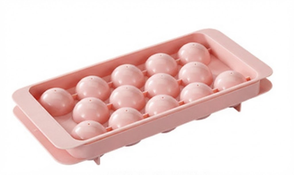 2 PCS Round Ice Cube Trays with Lids 14 Cavity Sphere Ice Ball Maker Mould Stackable Hard Plastic Easy Release for Whiskey Cocktails Pink