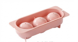 2 PCS Large Round Ice Cube Trays with Lids 3 Cavity Sphere Ice Ball Maker Mould Stackable Hard Plastic Slow Melting for Whiskey Cocktails Pink