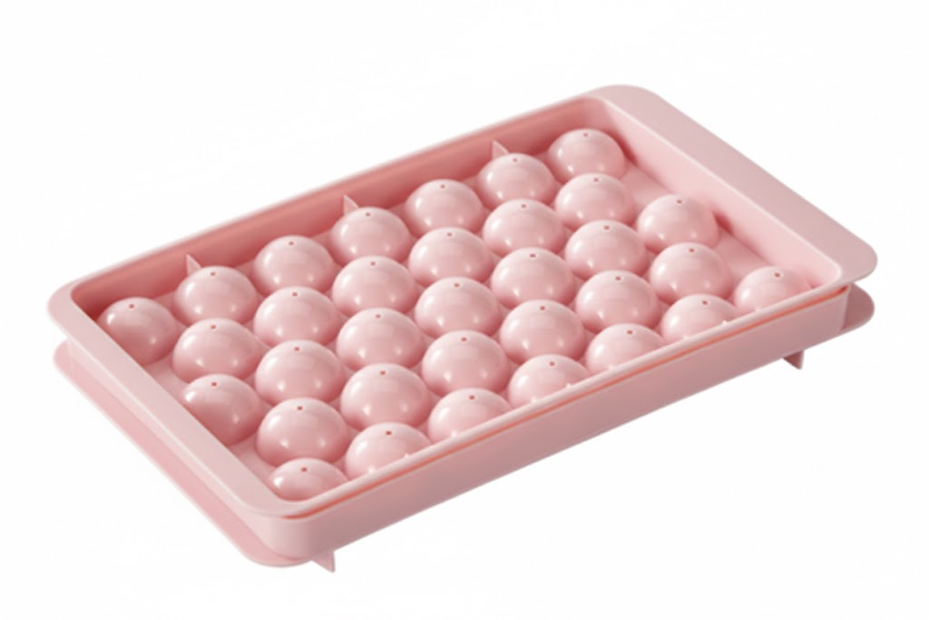 2 PCS Round Ice Cube Trays with Lids 33 Cavity Sphere Ice Ball Maker Mould Stackable Hard Plastic Easy Release for Cocktails Whiskey Pink