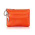 Genuine Leather Coin Purse Mini Wallet with Triple Zipper Pockets Key Ring Holder Pouch for Cash & Cards - Orange